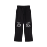 LOEWE Sweatpants Denim Embroidered Terry Straight Sweatpants Sports Pants Autumn Unisex Long Pants Drawstring Winter Loose Plus Size Casual Pants High Waist Color Block