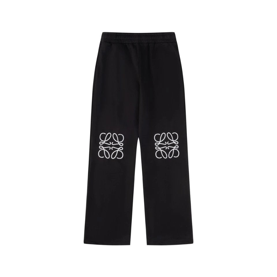 LOEWE Sweatpants Denim Embroidered Terry Straight Sweatpants Sports Pants Autumn Unisex Long Pants Drawstring Winter Loose Plus Size Casual Pants High Waist Color Block
