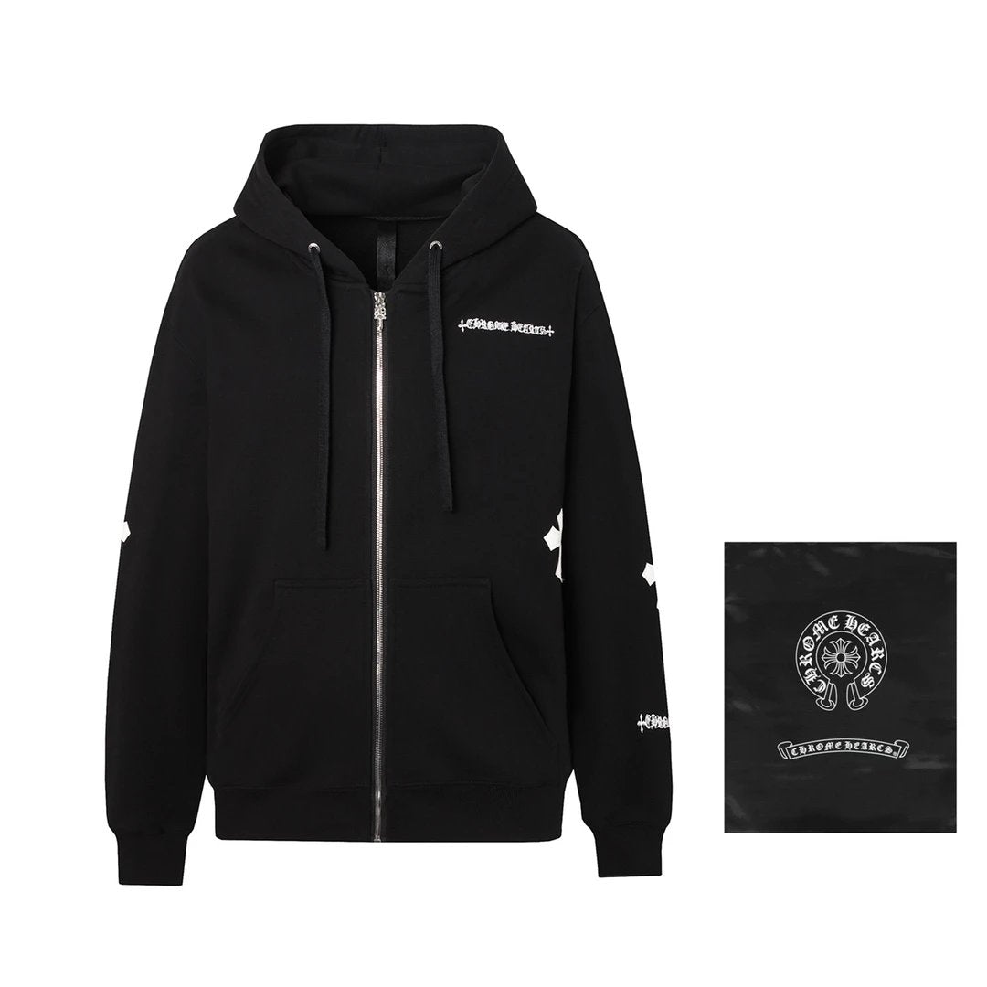 Chrome Hearts Hoodie Lettering Sanskrit Embroidered Cardigan Sweatshirt Casual Loose Fit Versatile Hoodie Jacket Sportswear Unisex24ss Autumn and Winter New Products
