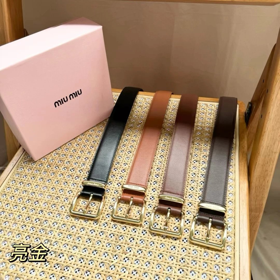 Miu Miu Belt Top version Counter Quality New Men's Leather Belt Minimalist Style Belt CityCalf Calfskin Material.Metal Square Pin Buckle.Fashionable Versatile Width3.5Belt Men's Belt Male