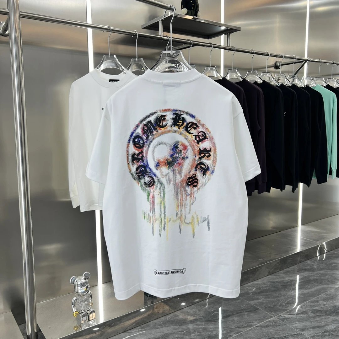 Chrome Hearts T-shirt Printed Hand-drawn Horse Hoof logo Round Neck Short Sleeve Pure Cotton Unisex T Shirt Bottoming Shirt OS Loose Fit T-Shirt