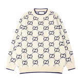 Gucci Sweater GG Wool Jacquard Crew Neck Sweater Long Sleeve Pullover Unisex Thickened Lazy Style OS Loose Fit Top Versatile Casual Outerwear