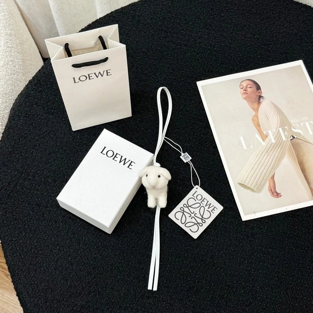 LOEWE Women's Bag Top version 【New pendant】Hanging Ornament Pendant Felt and Cow Leather Jarre Aero Bull Puppy Hanging Ornament/Pendant Panda Ornaments Elephant Pendant Full Series Small Animal Ornaments