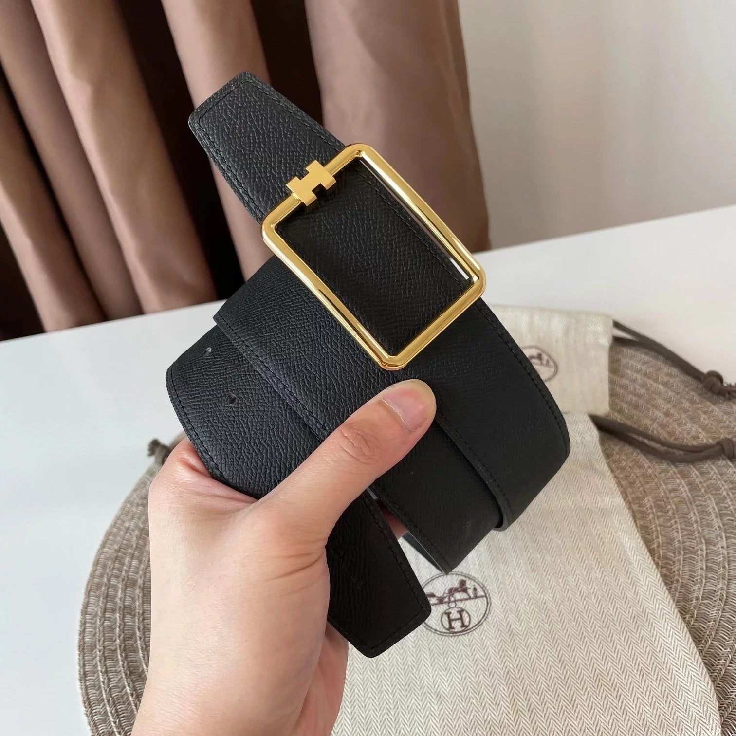 Hermes Belt Top version 【Spot High Quality】New H Buckle Men's Leather Belt Genuine Leather Head Business Man's Belt Imported First Layer Cowhide Leather Pure Steel Buckle