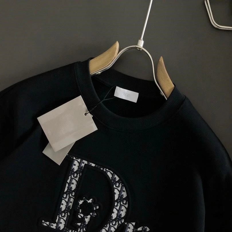 Dior Clothing 24Autumn and Winter New Classic Letters LOGO Jacquard Embroidered Casual All-Matching Hoodie Bottoming Shirt