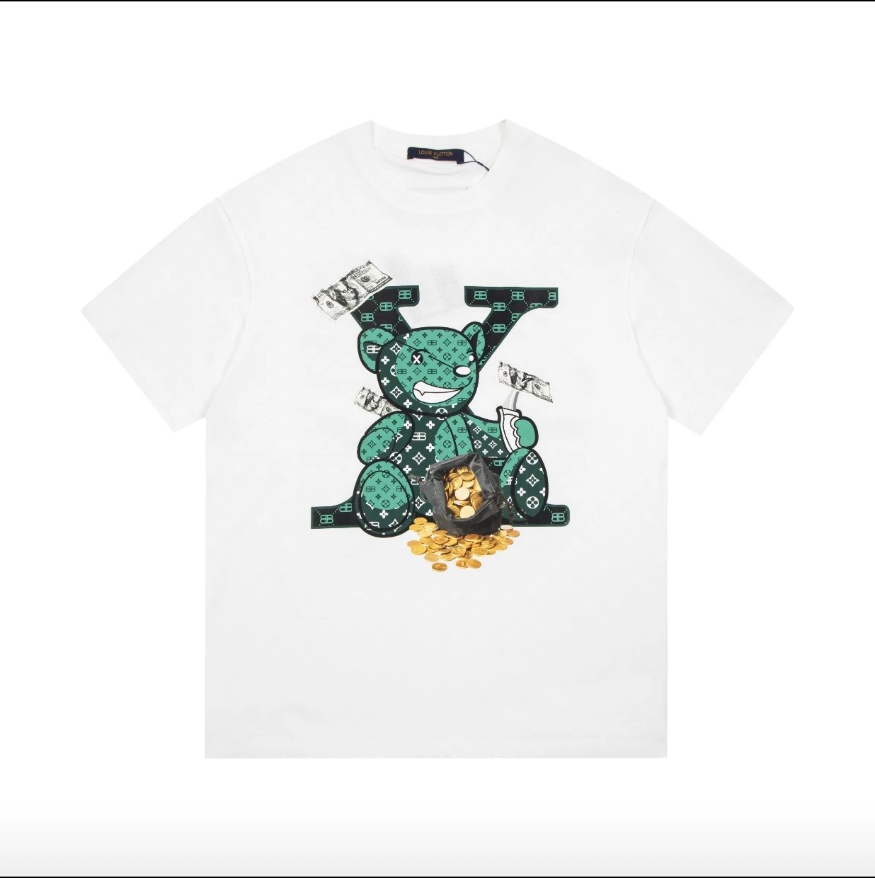 Louis Vuitton LV T-shirt Colorful Bear Print on the Chest logo round Neck Short Sleeve25ss New Pure Cotton Unisex Style T T-shirt OS Loose Fit Base Shirt Top Half Sleeve T-Shirt