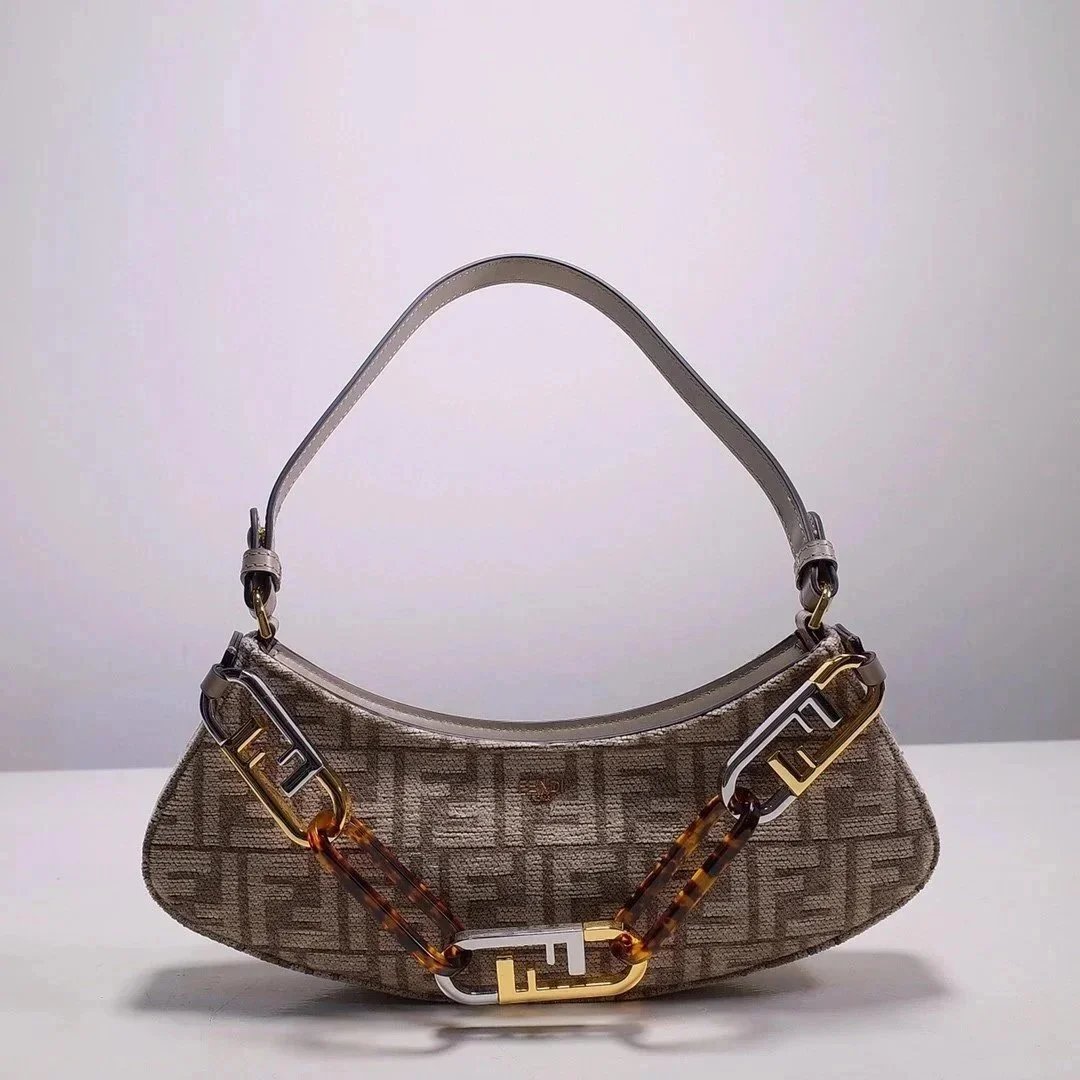 FENDI Women's Bag Top version New Presbyopic Hawksbill hobo Handbag O&#39;LockSwing Double F Chain Bag High Sense Niche Fashion All-Match Portable Shoulder Bag Underarm Bag