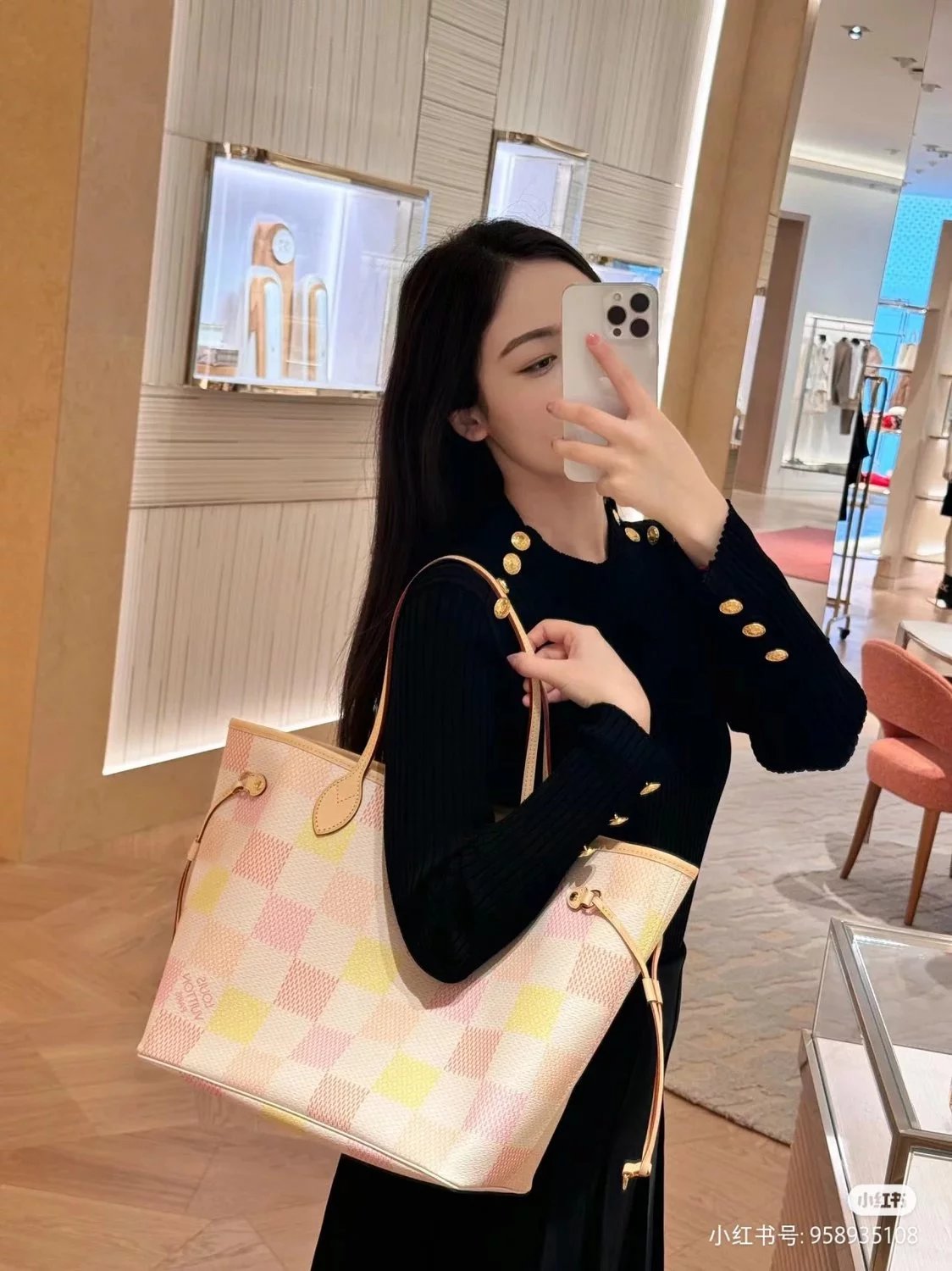 Louis Vuitton LV Women's Bag Top version 【Original Order】N40668Checkerboard Neverfull Medium Size Shopping Bag Tote Bag Mummy Bag Shoulder Bag Women's Bag