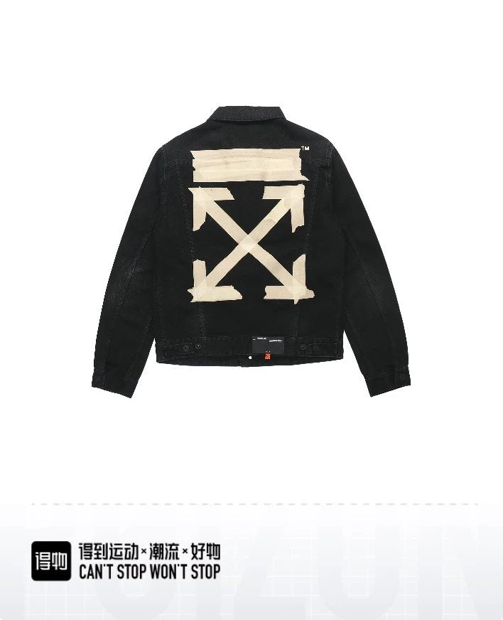 OFF -White Jackets Top Version Gold Tape Arrow Denim Jacket Couple's Same Casual Jacket