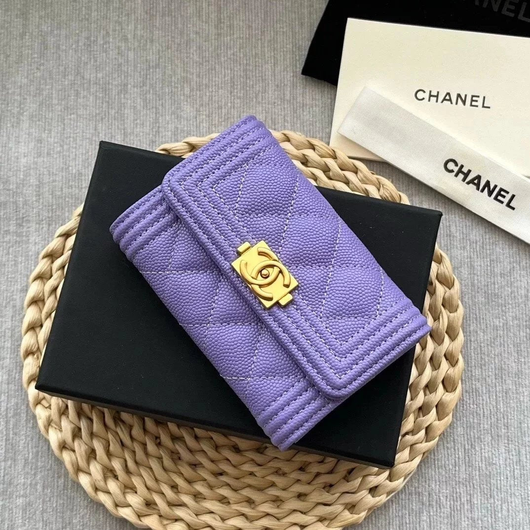 Chanel Wallet Top version Small leboy Small Card Holder Card Clamp Card Holder Coin Purse Wallet Short Wallet Cowhide Caviar Ball Pattern Lambskin Rhombic Pattern Retro Gilding with Retro Antique Silver Hardware Lady's Wallet Card Holder