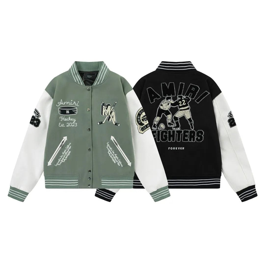 Amiri Jackets Coat 2024Spring and Autumn New Character Letter Pattern Baseball Uniform Jacket Coat Men and Women Same Style