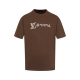 Louis Vuitton LV T-shirt Front and back letter embroidery logo round Neck Short Sleeve25ss New Pure Cotton Unisex Style T Casual T-Shirt Base Layer Shirt OS Loose Fit Half Sleeve Top Plus Size