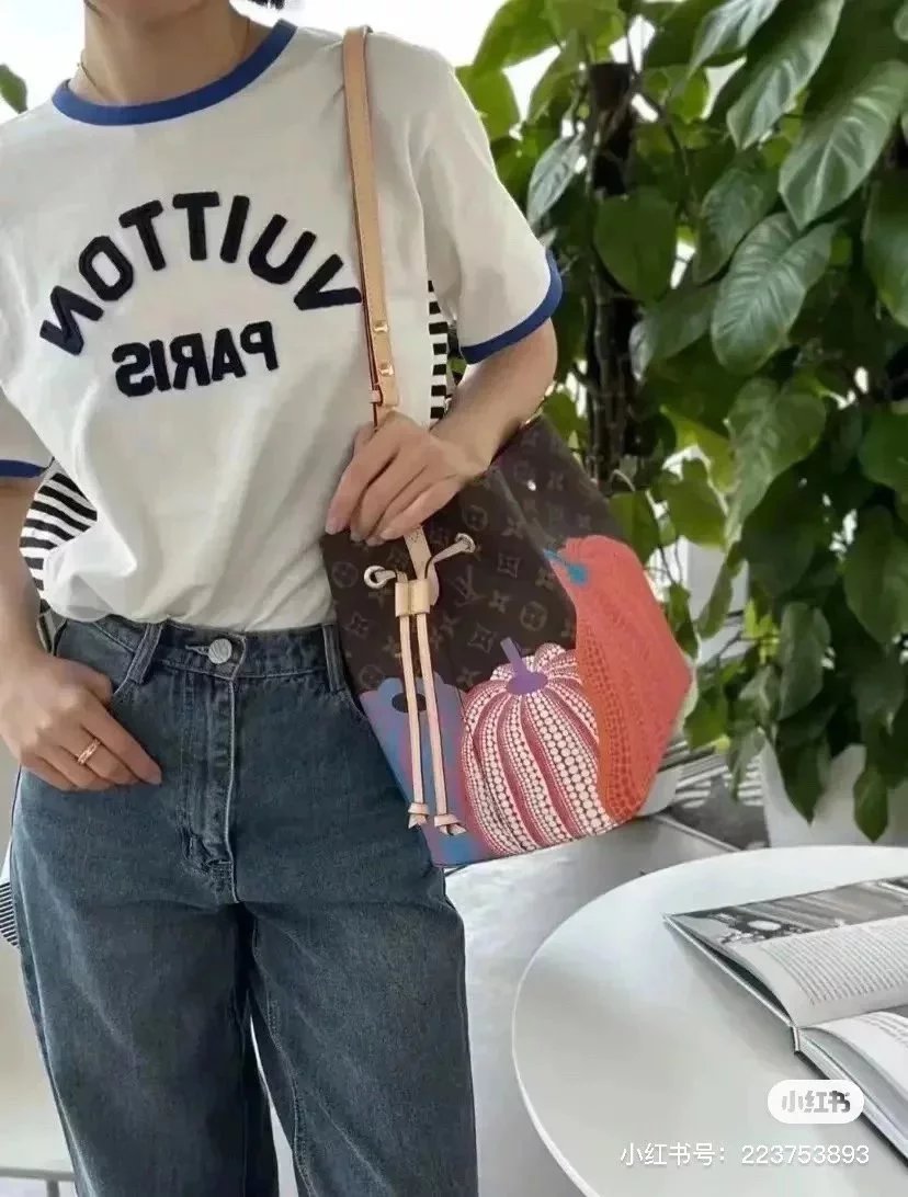 Louis Vuitton LV Women's Bag Top version 【YKNéONOéMedium Handbag】m46473Presbyopic（Pumpkin）Bucket Bag【Original Version】23New Pumpkin Silk Screen Bucket Bag Shoulder Bag Crossbody Bucket Bag Women's Bag