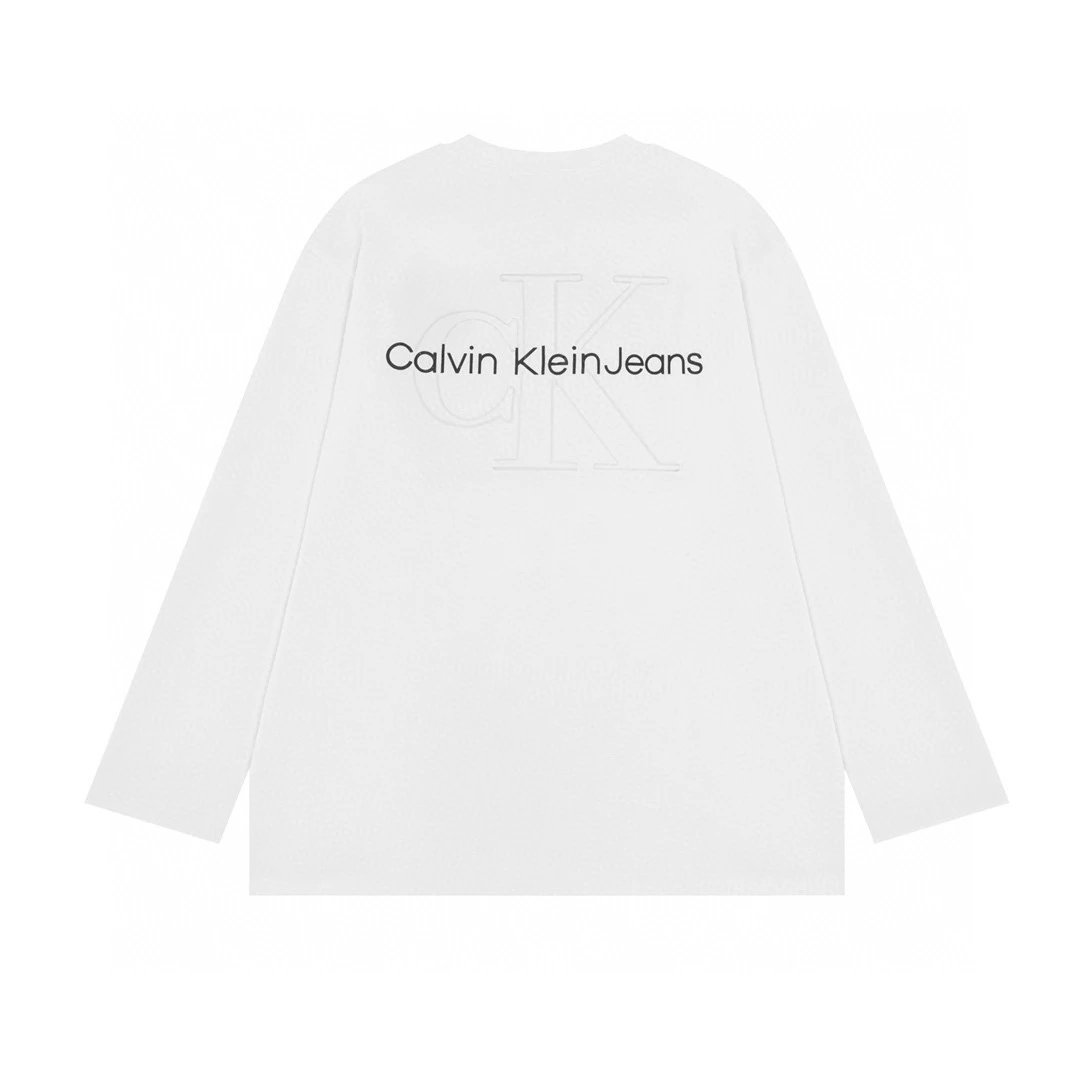 Calvin Klein Hoodie Top Version Embroidered Letter Long Sleeve Cotton Casual Advanced Relief Bottoming Shirt round Neck Men and Women T T-shirt