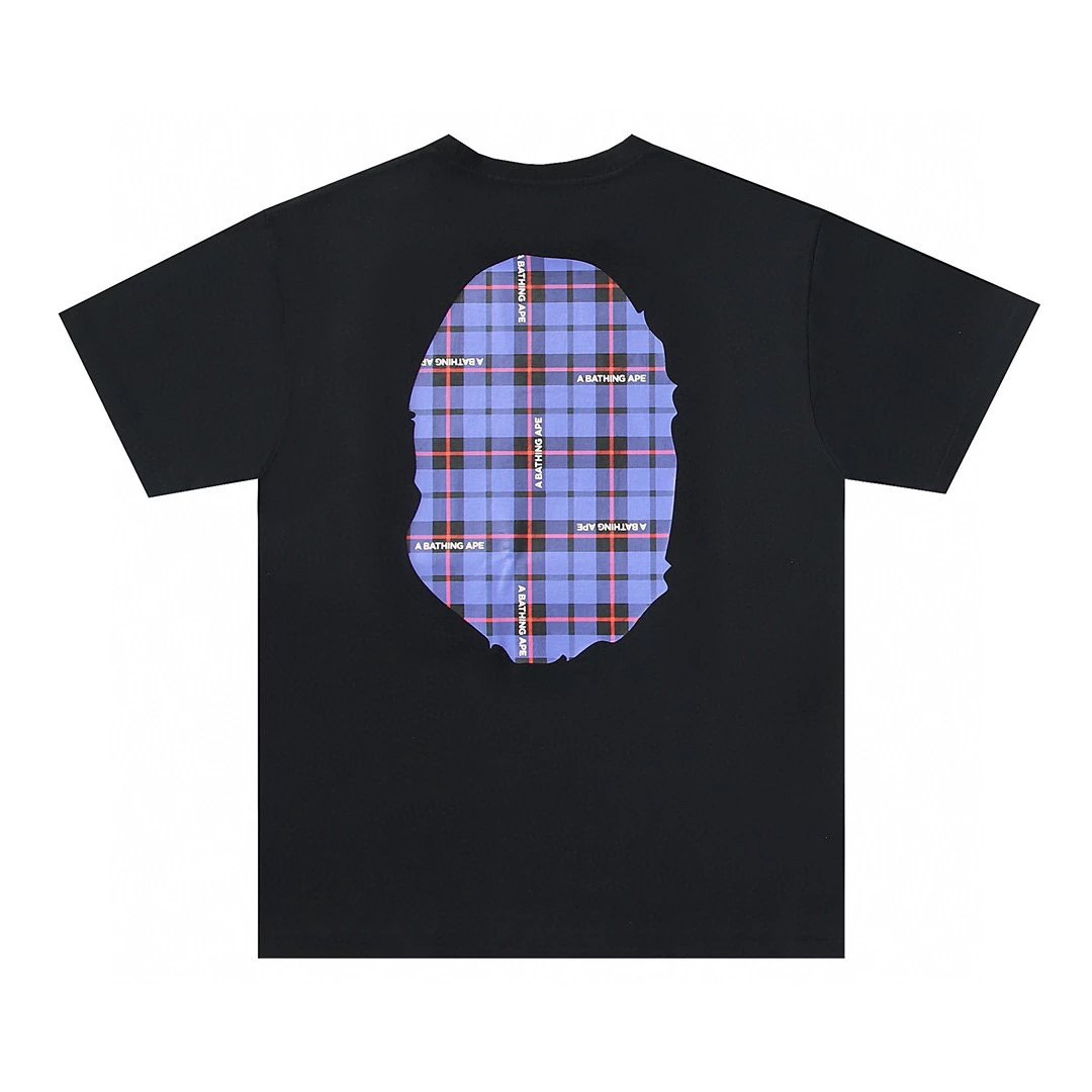 Bape T-shirt Top Version Plaid New Men's and Women's Same Style Short Sleeve T T-shirt