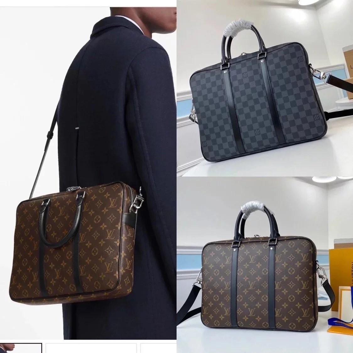 Louis Vuitton LV briefcase Top version 【Surrogate Shopping Edition】Porte-DocumentsVoyage Small Size Briefcase Black Warrior M52005Presbyopic M41478Black Checkerboard Men's Business Briefcase Handbag Computer Bag
