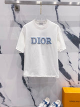 Dior T-shirt Minimalist Brand Letter Flocking LOGO Design Logo Crew Neck Short Sleeve25ss New Pure Cotton Unisex Style T T-shirt OS Loose Fit Base Shirt Casual Short Sleeve Top T-Shirt