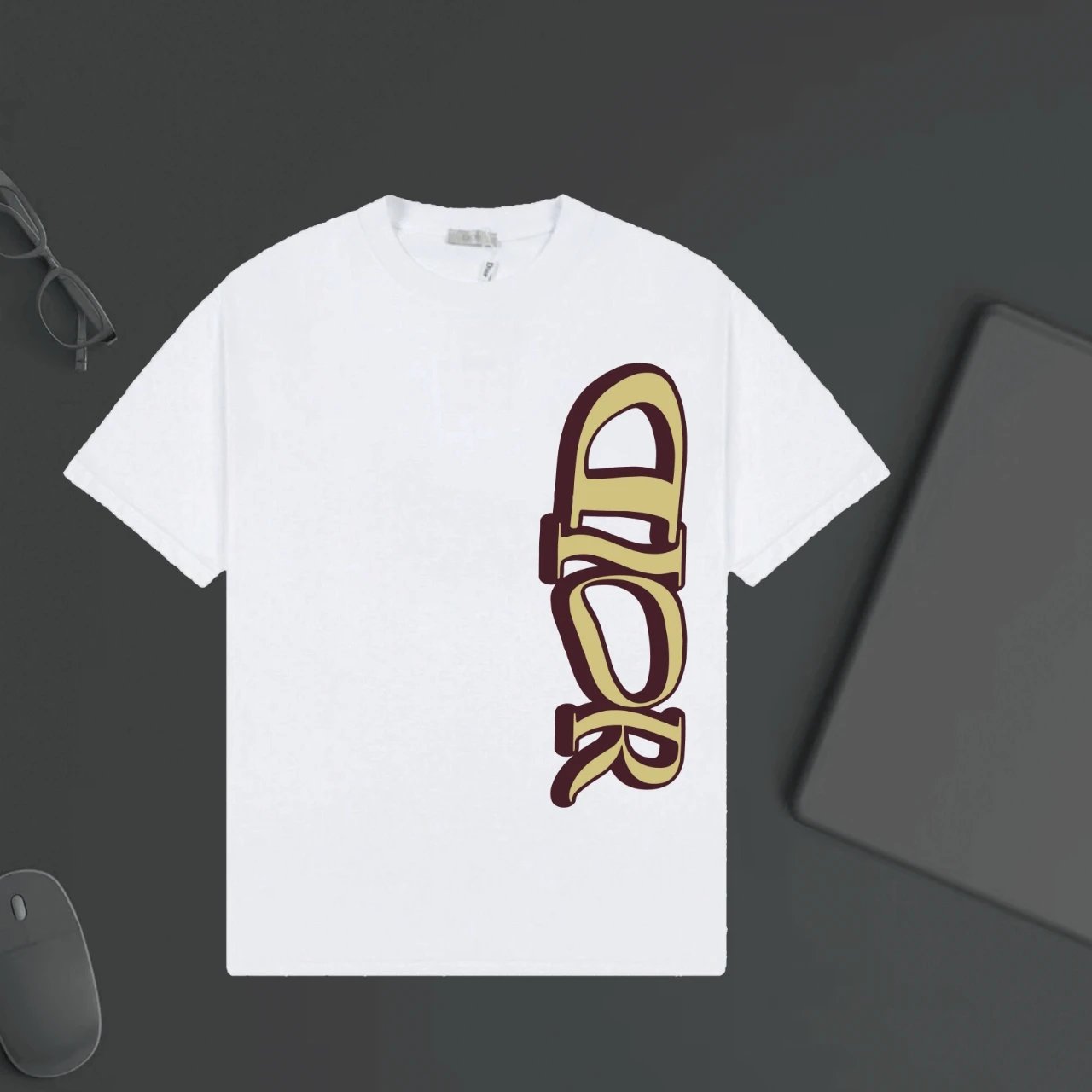 Dior T-shirt Chest Letter Print logo round Neck Short Sleeve25ss New Pure Cotton Unisex Style T Casual T-Shirt Base Layer Shirt OS Loose Fit Half Sleeve Top Plus Size