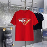 PRADA T-shirt Colorful Triangle Pattern Print on the Chest logo round Neck Short Sleeve25ss New Pure Cotton Unisex Style T T-shirt OS Loose Fit Base Shirt Half Sleeve T-Shirt Top Half Sleeve