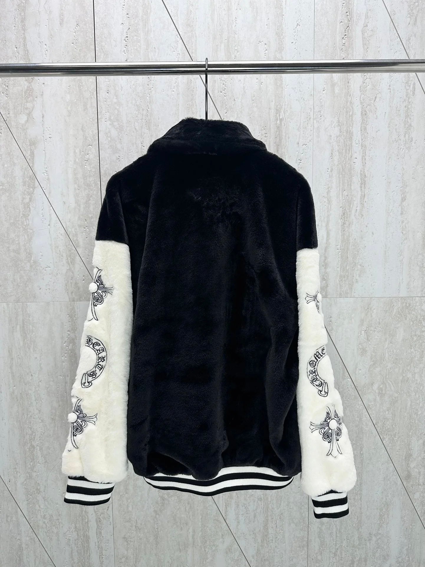 Chrome Hearts Jackets Heavy Industry Embroidery Rabbit Mink Jacket Coat Men and Women Same Autumn and Winter New Loose Sports and Leisure All-Matching