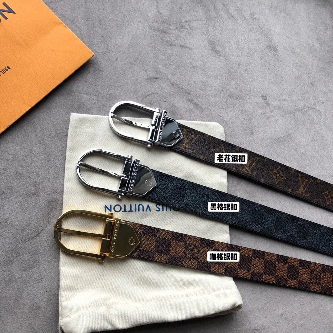 Louis Vuitton LV Belt Top version 【Counter Quality】The Most New Belt3.5cm Men's Belt Metal Buckle Men's Leather Belt with Classic Presbyopic Checkered Belt with Genuine Goods Packaging No Problem in and out of the Counter Versatile Casual Fashion Formal W