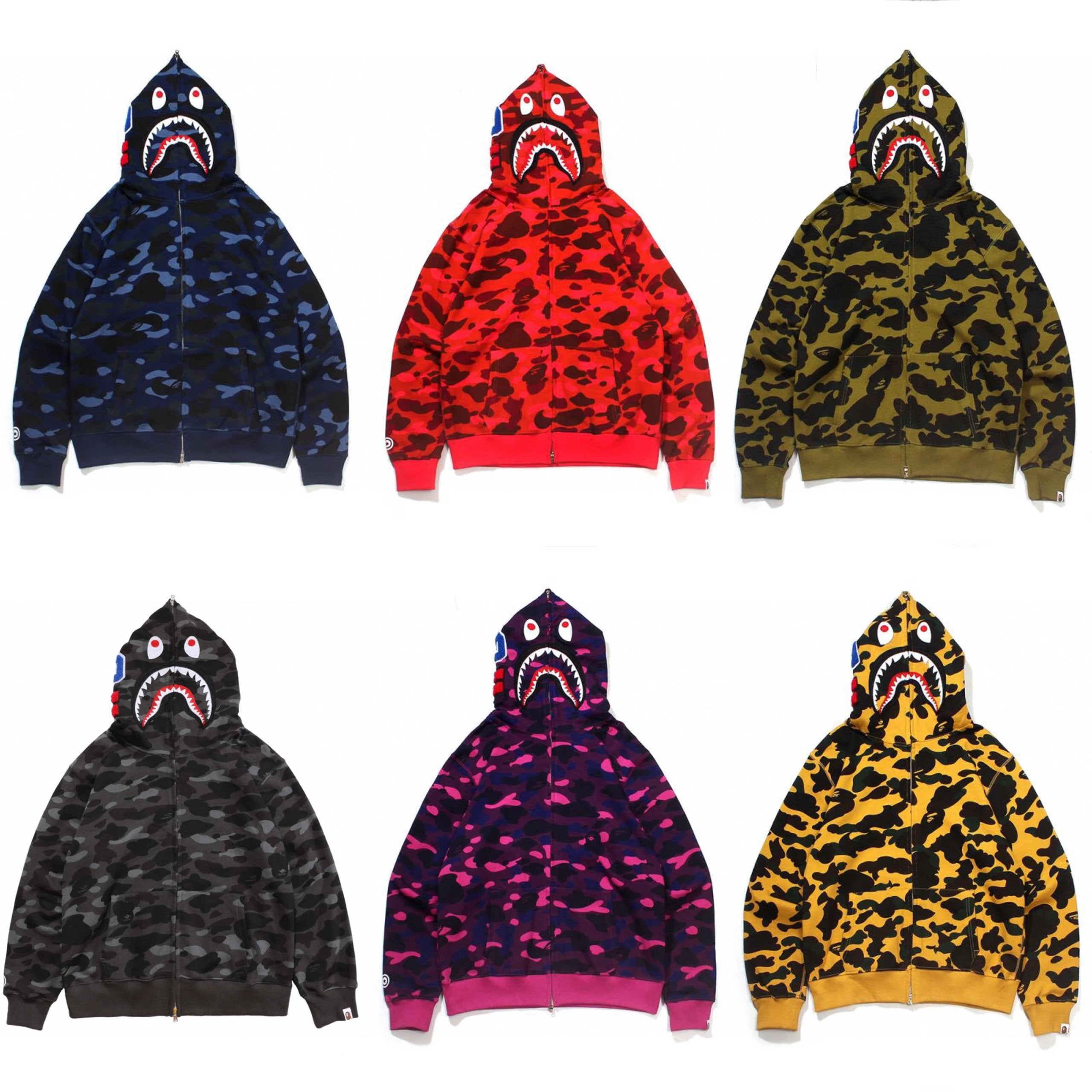 Bape Hoodie Top Version Double Hood Sweater Shark Camouflage Men and Women Same Style Fashion Brand Hooded Cardigan Hip Hop Jacket