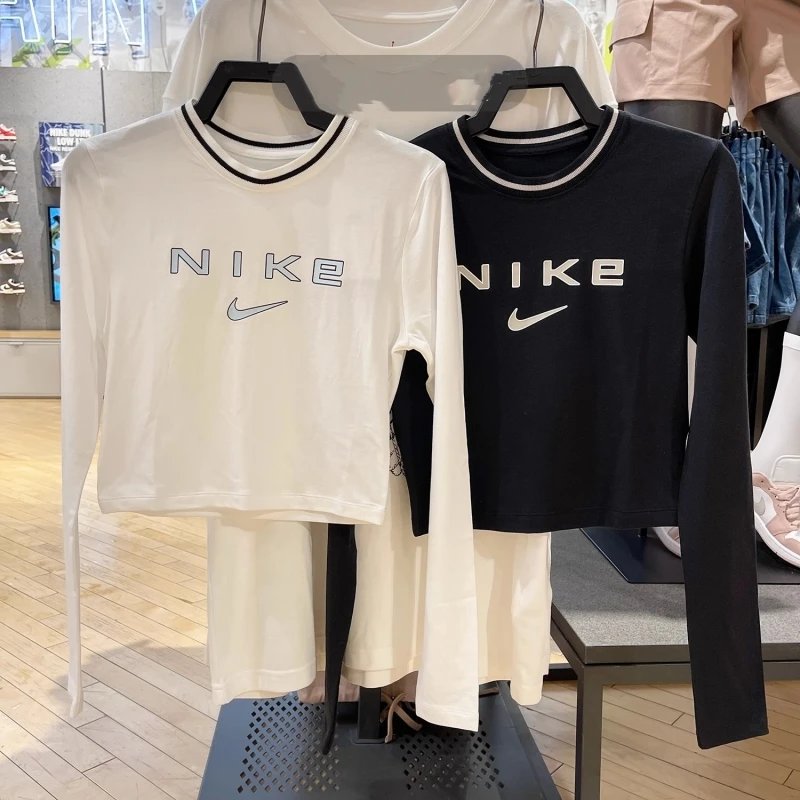 Nike Women's Summer round Neck Knitted Tight Simple All-Matching Printed High Waist Short T T-shirt FZ2859