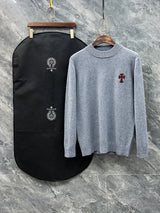 Chrome Hearts Sweater Logo LOGO Three-Dimensional Mock Neck Sweater Long Sleeve Idle Style OS Loose Fit Unisex Knit Top Jacket Versatile Casual Wearable Inside and Outside