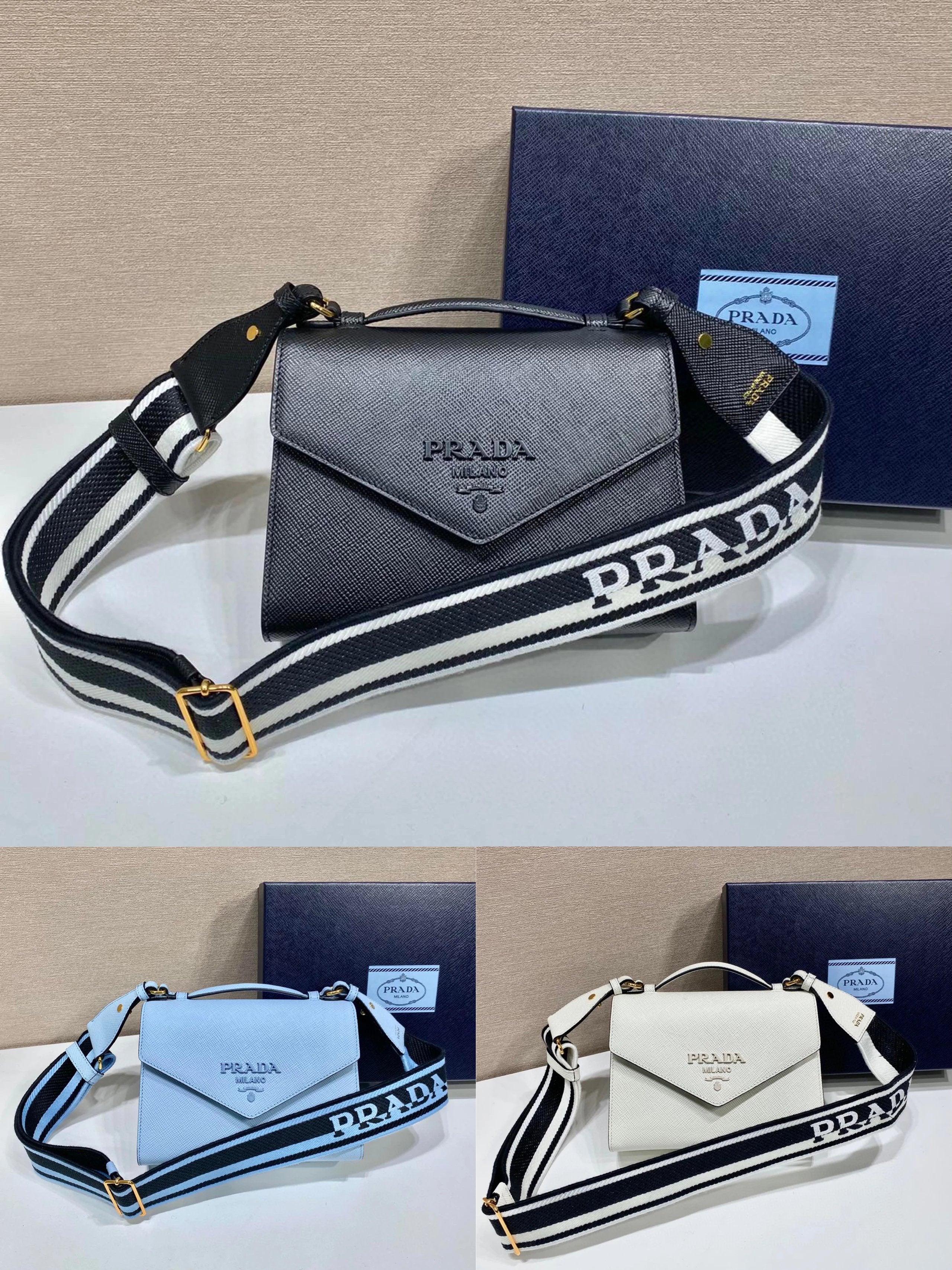 PRADA Bag Top version Original Order Latest saffiano Retro Women's Woven Cloth Embroidered Crossbody Bag Casual Horizontal Small Square Bag European and American Shoulder Bag Handbag Women's Bag Women's Bag1BD317