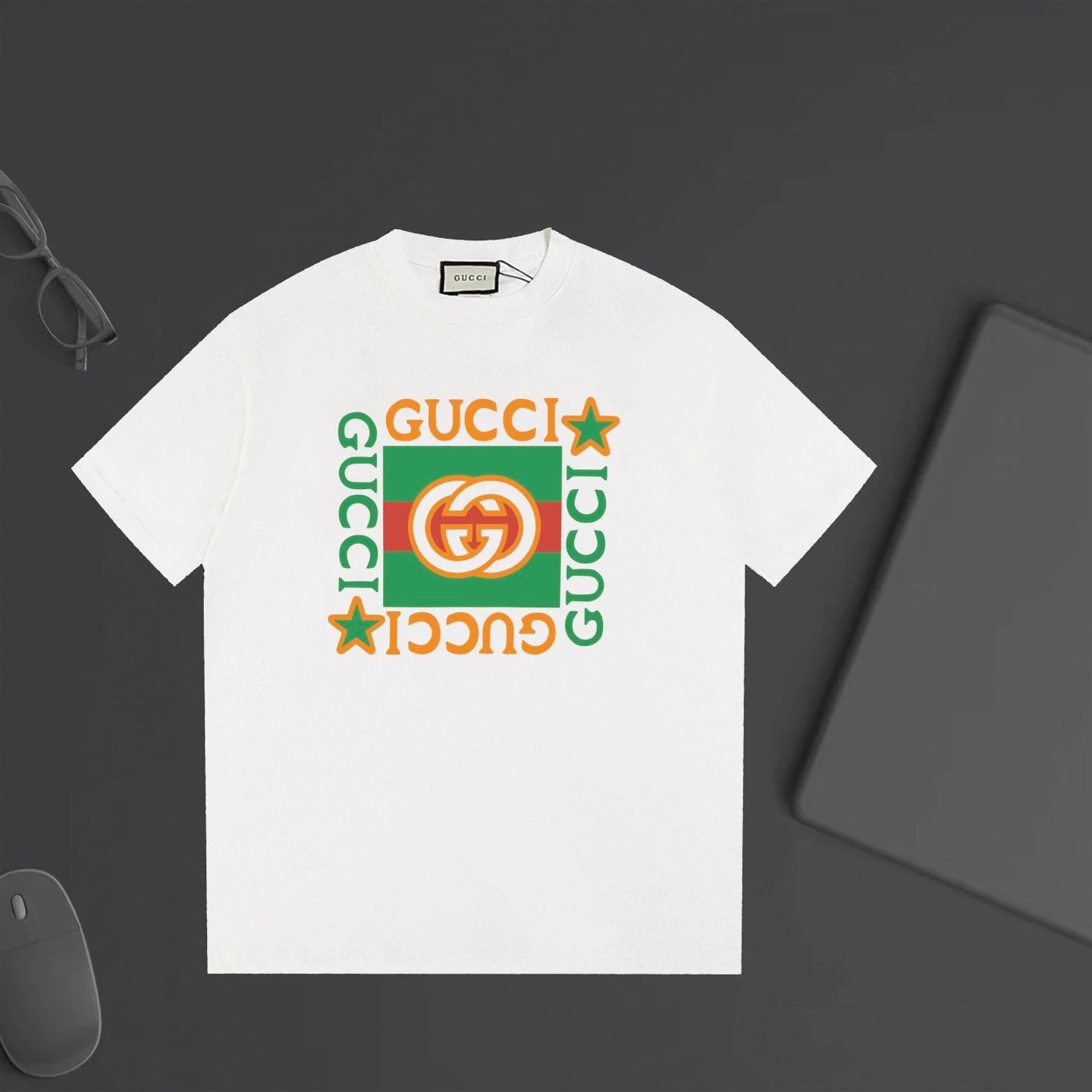 Gucci T-shirt Colorful Square Frame on Chest G Printing logo round Neck Short Sleeve25ss New pure cotton T Unisex T-Shirt OS Loose Fit Base Shirt Top Half Sleeve T-Shirt