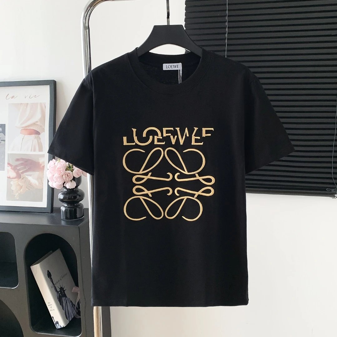LOEWE T-shirt Chest Letter Pattern Embroidery logo round Neck Short Sleeve25ss New pure cotton T Unisex T-Shirt OS Loose Fit Base Shirt Top Half Sleeve T-Shirt