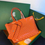 Goyard Bag Top version 【Original Leather】New Shopping Bag New Double-Layer Shopping Bag tote Tote Bag Full of Flower Hand Stitching Full of French Elegant Custom Y Graffiti Material with Leather Lightweight and Wear-Resistant Material