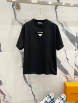 PRADA T-shirt Minimalist Small Letters LOGO Printed Triangle Logo Badge Design Crew Neck Short Sleeve Pure Cotton Unisex T T-shirt OS Loose Fit T-Shirt Casual Simple Base Shirt