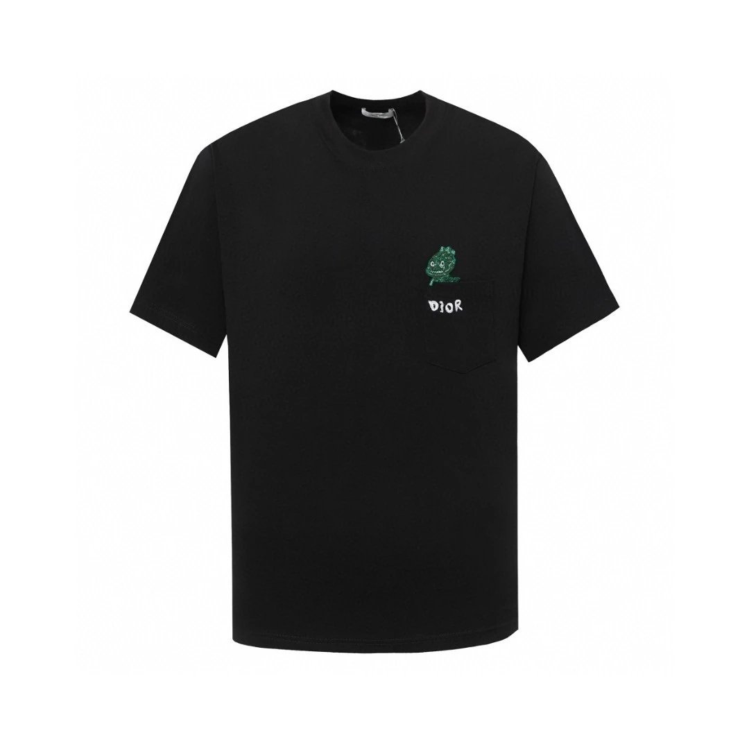 Dior T-shirt Cartoon Pattern Print on the Chest logo round Neck Short Sleeve25ss New pure cotton T Unisex T-Shirt OS Drop Shoulder Loose Fit Base Shirt Top T-Shirt Short Sleeve