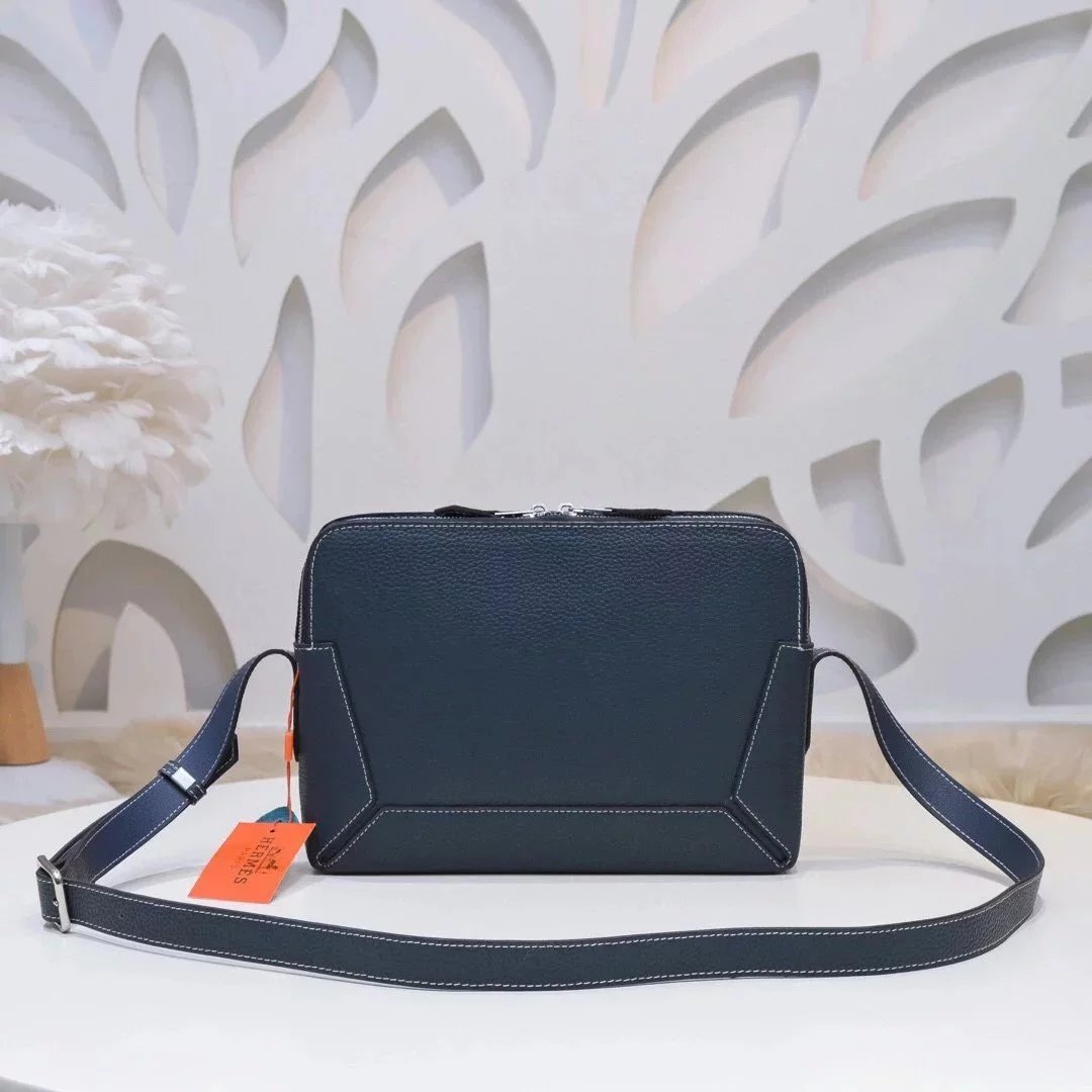 Hermes men's bag Top version Genuine Goods Grade New Classic Men's Fashion Crossbody Bag Men's Casual Shoulder Bag Men's Bag First Layer Cowhide Handbag Khaki Full Leather Black Canvas Handmade Big Bag