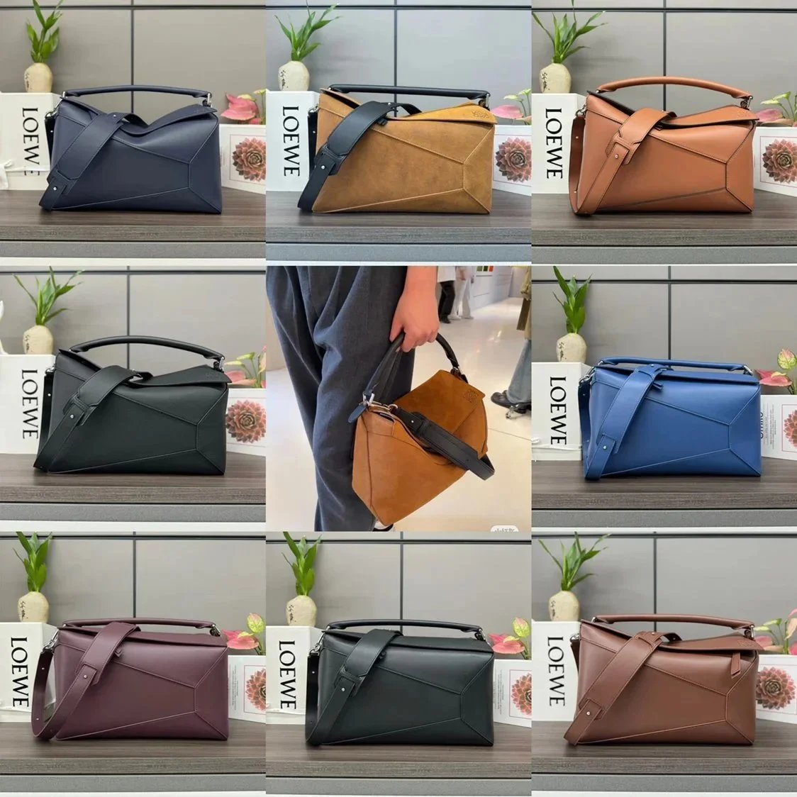 LOEWE Backpack Top version 【Super Version Original Factory】New Size for Counter Synchronization Puzzle Handbag Geometric Messenger Bag Men's Bag Large Shoulder Bag Messenger Bag Handbag Men's and Women's Bags New sise Large Geometric Men's Bag Map Pack33c