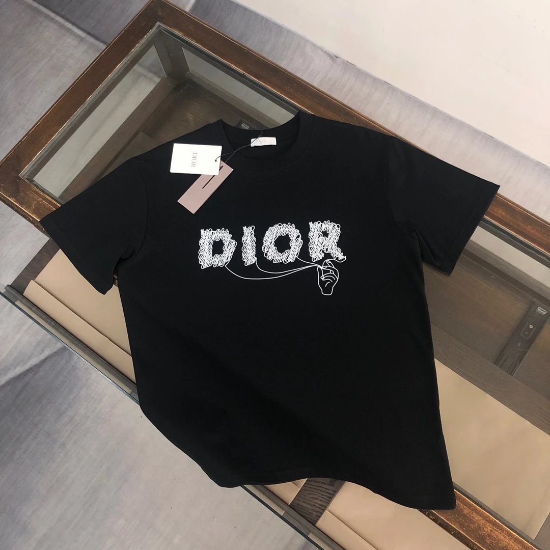 Dior T-shirt Chest Hand-Held Line Letter Print logo round Neck Short Sleeve25ss New pure cotton T Unisex T-Shirt OS Drop Shoulder Loose Fit Base Shirt Top T-Shirt Short Sleeve
