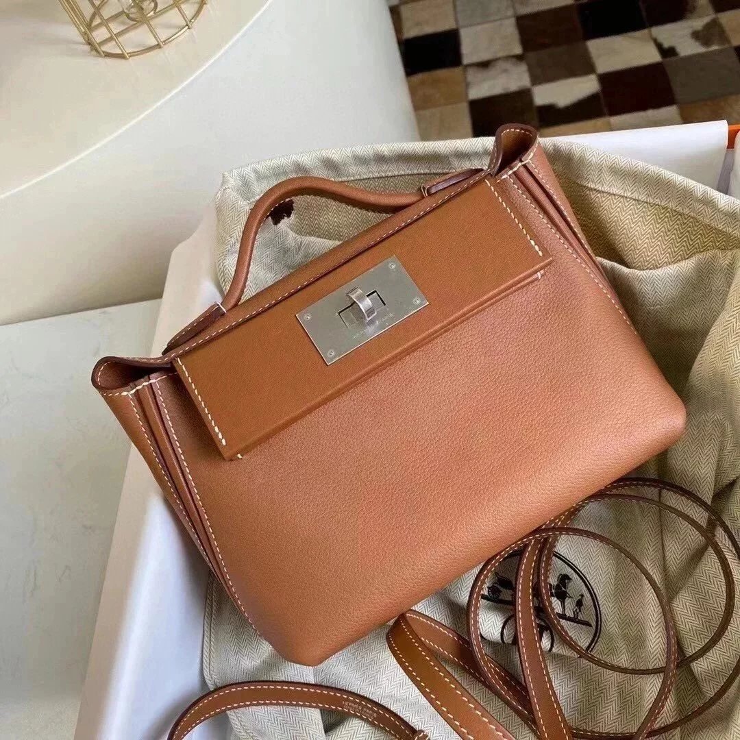 Hermes women's bag Top version Positive pin Quality KellyMini2424mini2424Wax Line Handmade evercolor Leather fabric Swift Small Leather Satchel21cm Women's Shoulder Bag