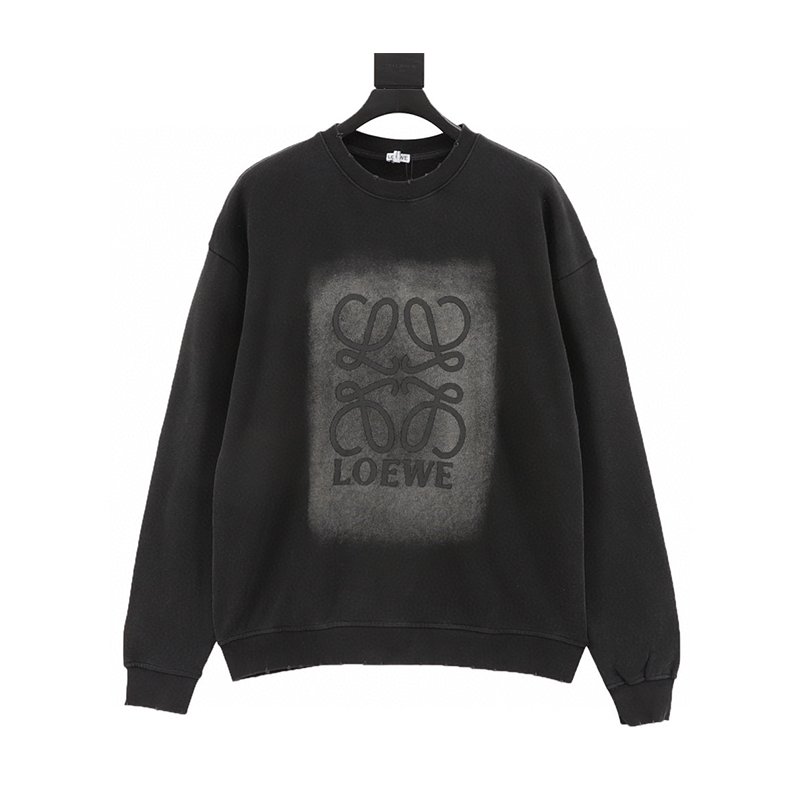 LOEWE Hoodie Gradient Washed Printed Crew Neck Sweatshirt Same Style for Men and Women