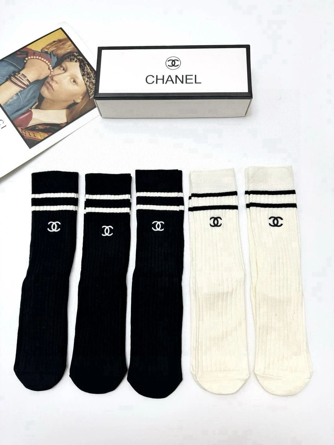 PRADA Sock 【a Box5Double】Classic Letters logo Embroidered Mid-Calf Socks Pure Cotton Breathable Fashion25ss New Cotton Socks Spring Summer Autumn Sports Casual Versatile Business Thin Deodorant Sweat-Absorbing