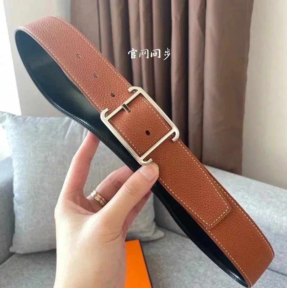 Hermes Belt Top version New Men's Lady's Pants Belt3.8cm Import togo Leather Double-Sided Lychee Pattern Pin Buckle Double-Sided Belt Stainless Steel Hardware Belt togo Leather belt H Belt Loop Business