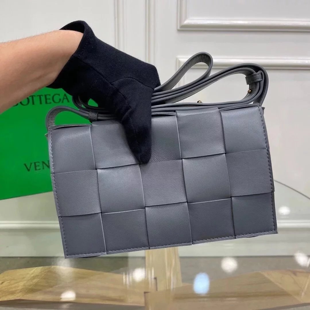 Bottega Veneta Women's Bag Top version 【Special Cabinet Version】Classic Style CROSSBODY Square Bag Pillow Bag Rubik's Cube15Plaid Woven Bag Original Leather Handbag Waist Bag Chest Bag Shoulder Messenger Bag Unisex Men's and Women's Bags