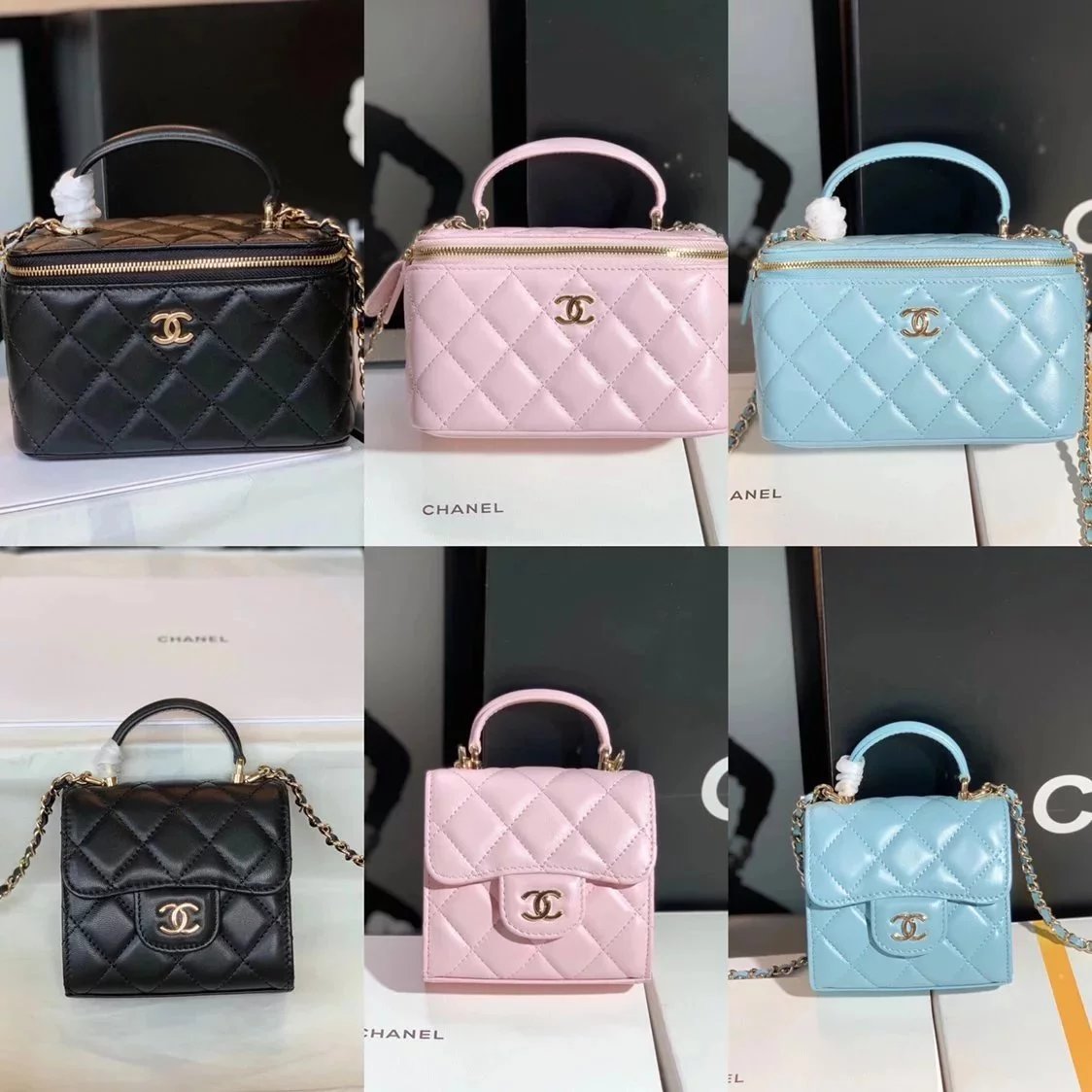 Chanel Women's Bag Top version 【Surrogate Shopping Edition】Nair New2022New mini Box Bag Cosmetic Bag Small Handbag Cowhide Chain Crossbody Bag Shoulder Bag Small Bag with Mirror Lipstick Pack