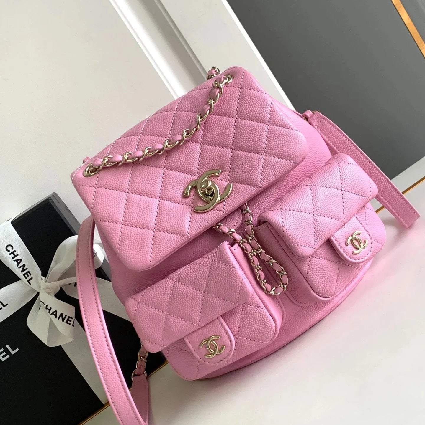 Chanel Backpack Bag Top version 【Original Leather Highest Version】Ohanel24Aduma Backpack Small Pink Delu Purple Dark Gray Wine Red New Duma Backpack Frog-Shaped Wallet Women's New Small Backpack Shoulder Bag Backpack