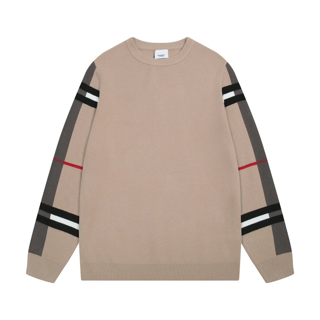 Burberry Sweater Sleeve Color Block Plaid Classic Color Block Crew Neck Sweater Long Sleeve Thickened Lazy Style Unisex Loose Knit Top Coat Versatile Casual Wear