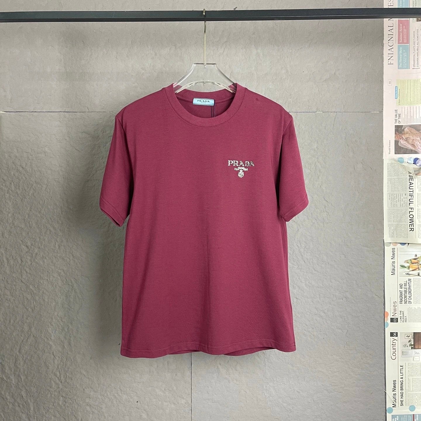 PRADA T-shirt Letter Rhinestone Embellishment on the Chest logo round Neck Short Sleeve25ss New Pure Cotton Unisex Style T T-shirt OS Loose Fit Base Shirt Half Sleeve T-Shirt Top Half Sleeve