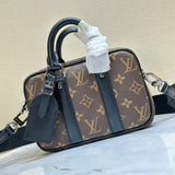 Louis Vuitton LV Men's Bag Top version 【】M82770Black Flower NanoPorteDocumentsVoyage Black Warrior Series Mini Men's Briefcase Shoulder Messenger Bag Chest Bag