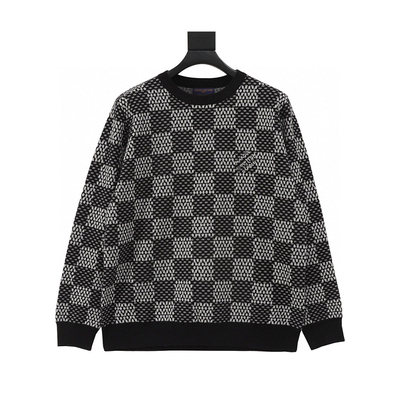 Louis Vuitton LV Sweater Chessboard Heather Gray round-Collar Sweater for Men and Women