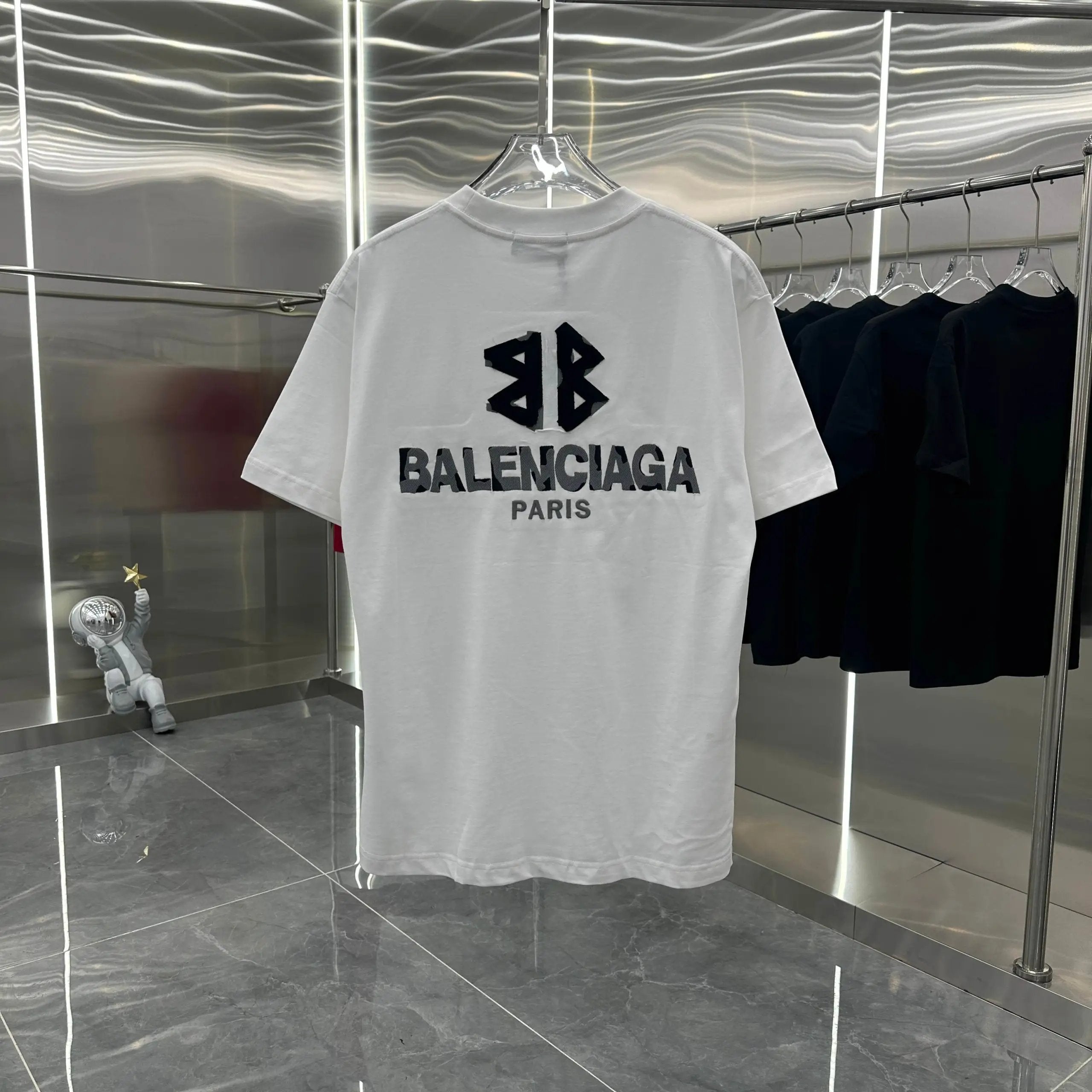 Balenciaga T-shirt Double Back B Embroidery logo round Neck Short Sleeve25ss New Pure Cotton Unisex Style T Casual T-Shirt Base Layer Shirt OS Drop Shoulder Loose Fit Half Sleeve Top Plus Size