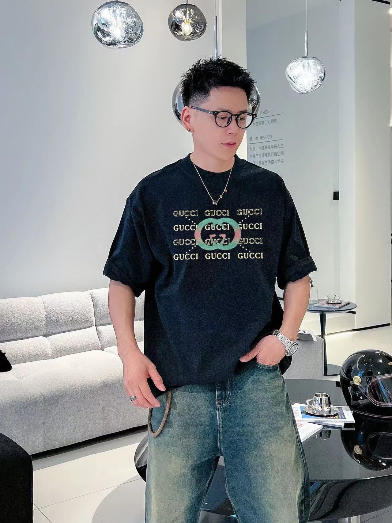 Gucci T-shirt Classic red and green G Wow Glue Thick Board logo round Neck Short Sleeve25ss New pure cotton T Unisex T-Shirt OS Loose Fit Base Shirt Top Half Sleeve T-Shirt
